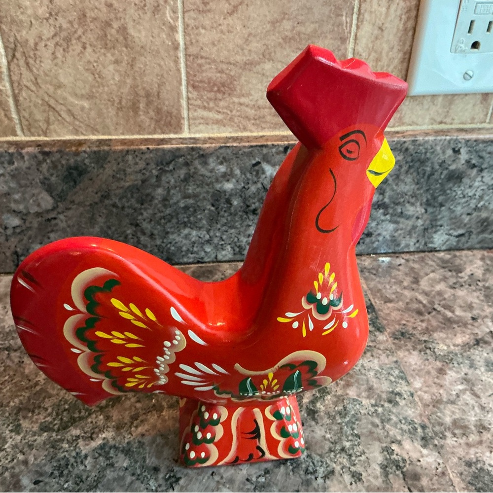 Hand-Painted Red Folk Art Rooster Figurine